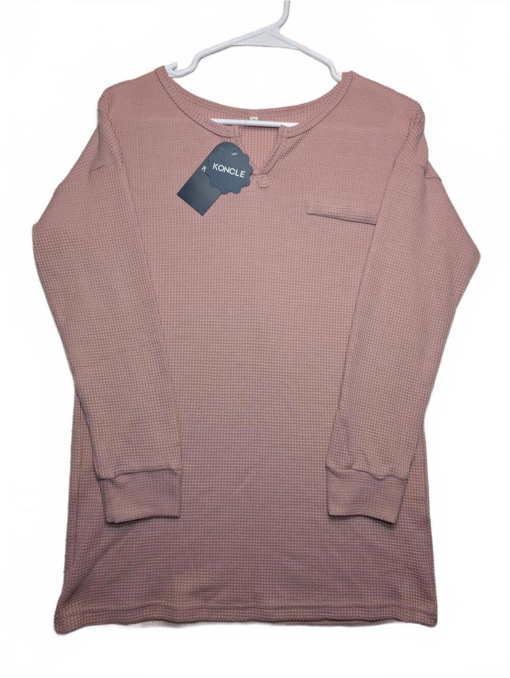 Koncle Waffle Knit Thermal Long Sleeve Tunic Top Pink Casual Womens Medium